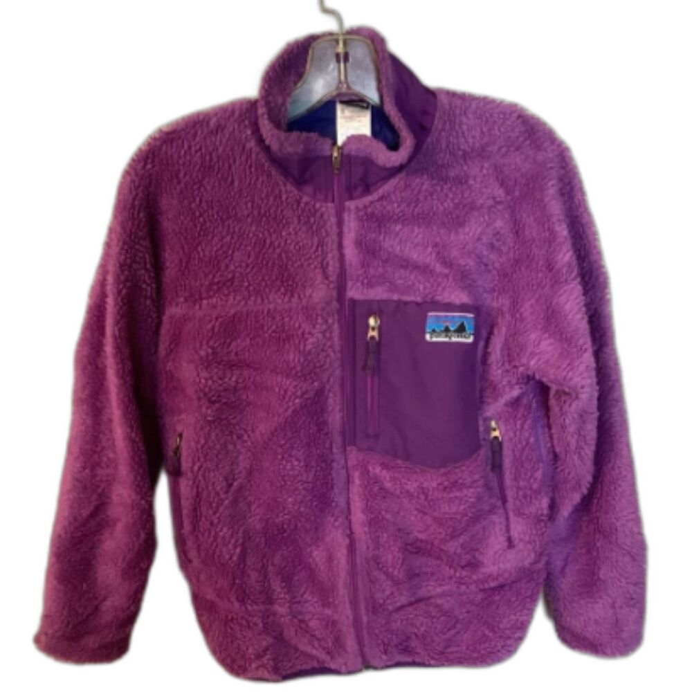 PATAGONIA KIDS SIZE 12 PURPLE RETRO X DEEP PILE FLEECE ZIP FRONT JACKET